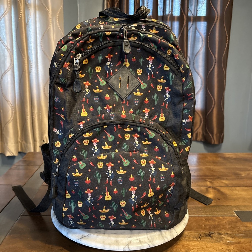 Day of the Dead Dia De Los Muertos Skeleton Guitars Cactus Backpack Halloween